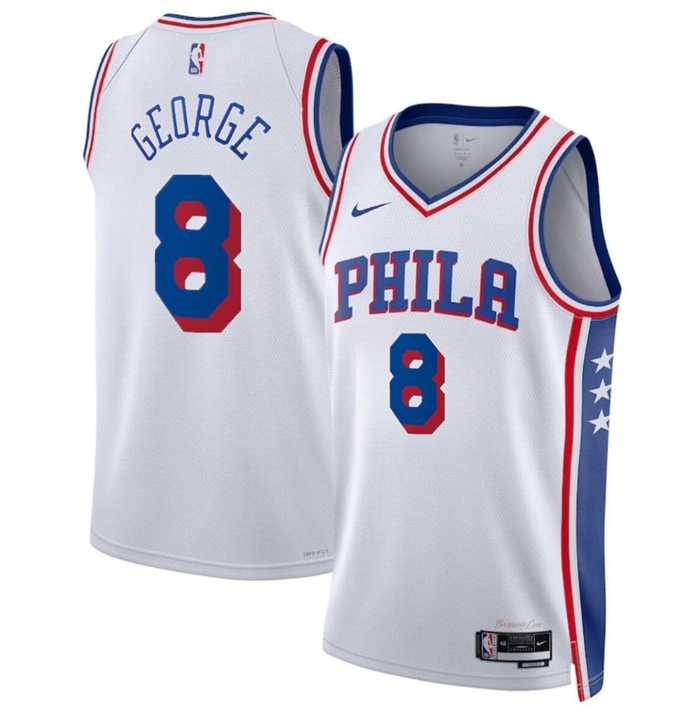 Mens Philadelphia 76ers #8 Paul George White Association Edition Stitched Jersey Dzhi